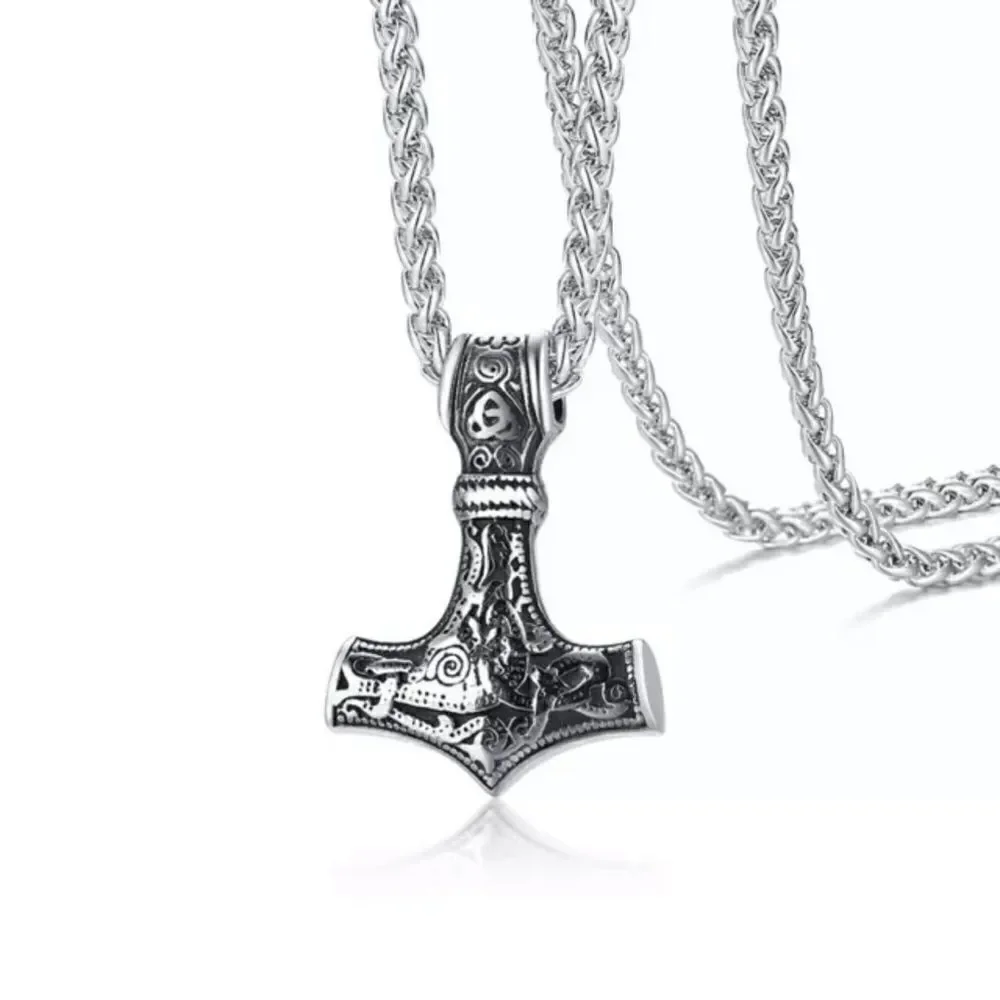 Viking Norse mjolnir Thor’s hammer necklace NEW NIP NWT weave chain stainless